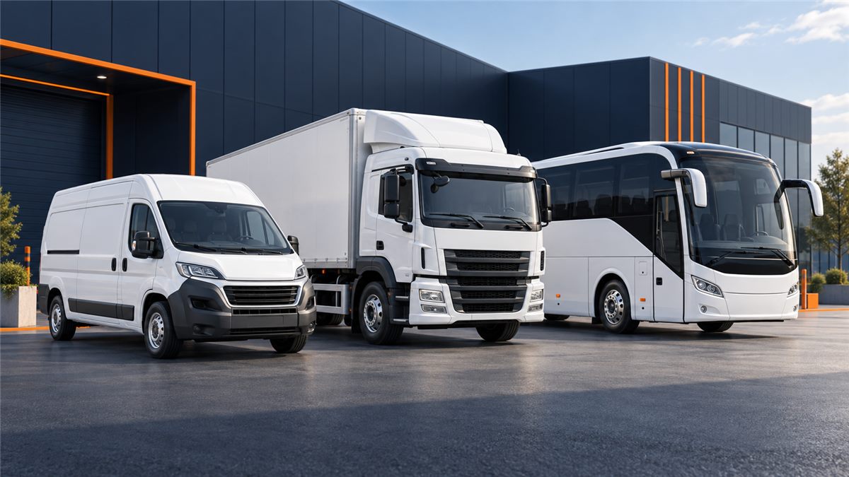 Illustration of a light commercial van, heavy truck and coach