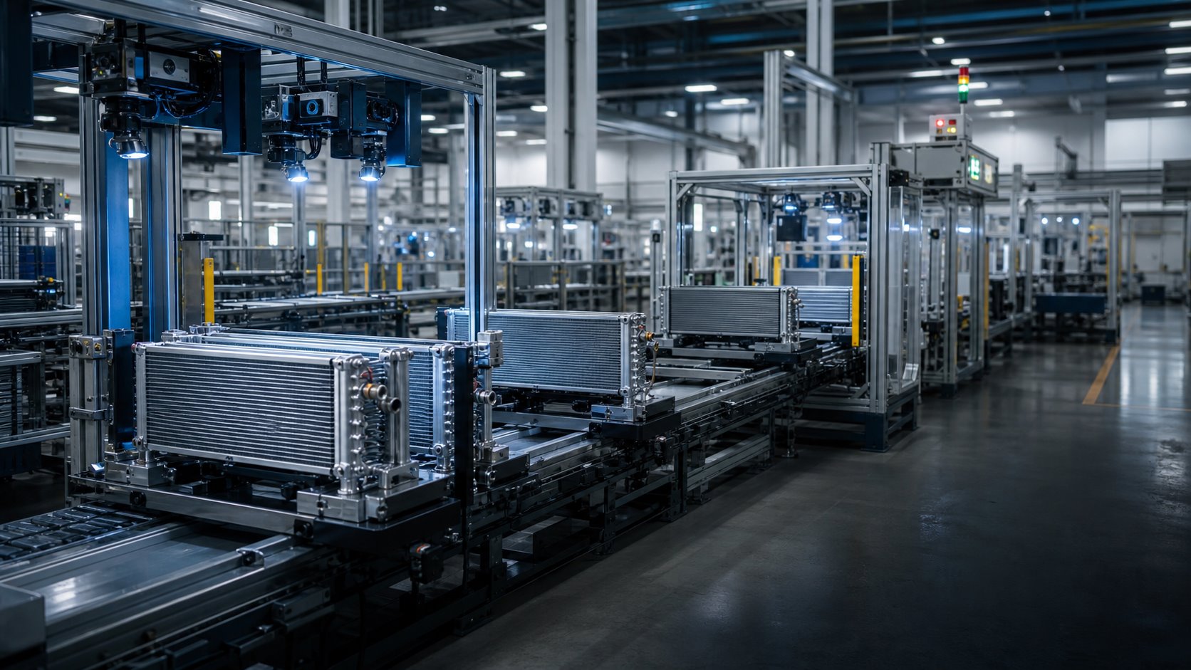 Automated automotive heat exchanger production and inspection line