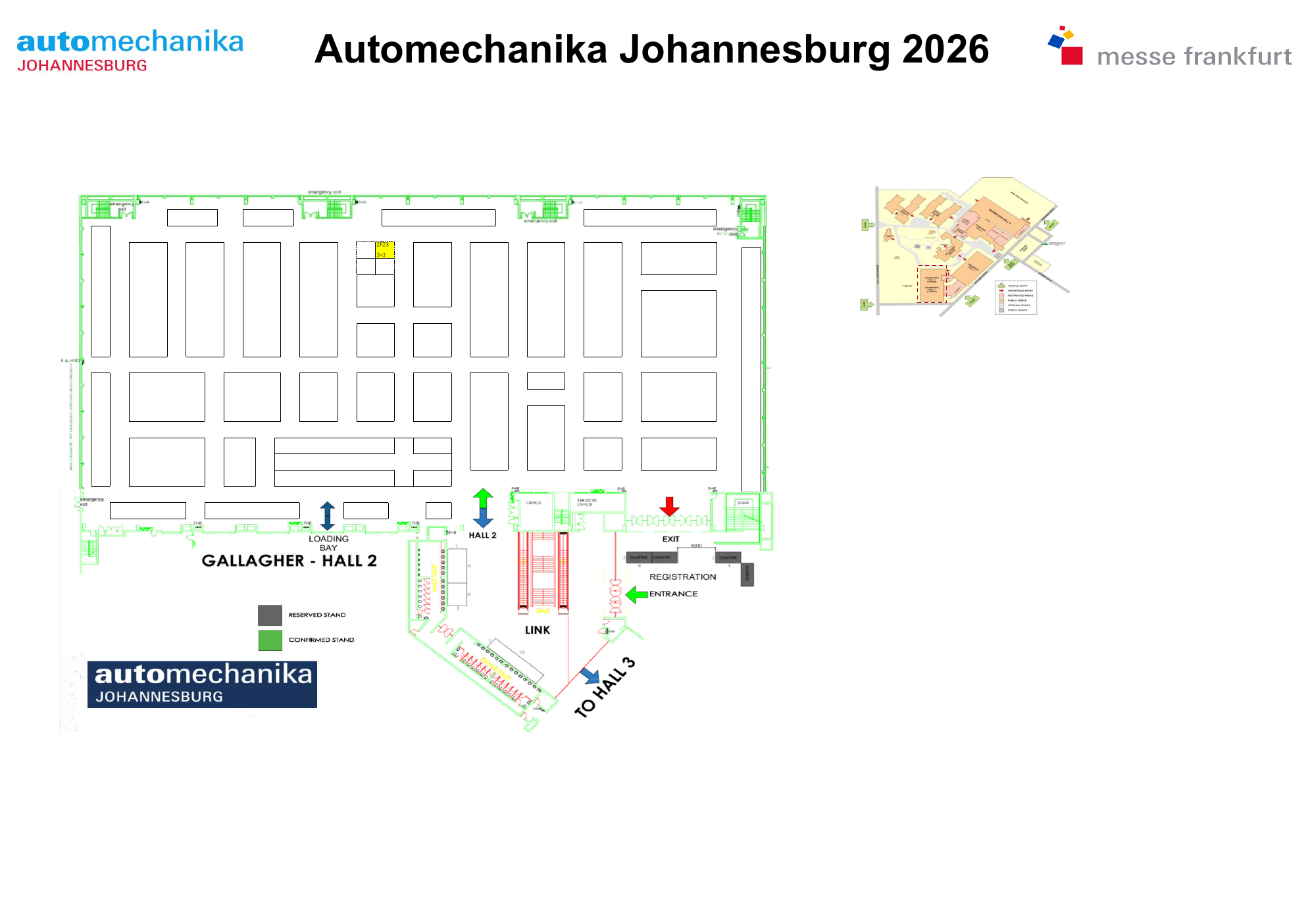 Automechanika Johannesburg 2026 floor plan showing Hall 2 booth 2F23
